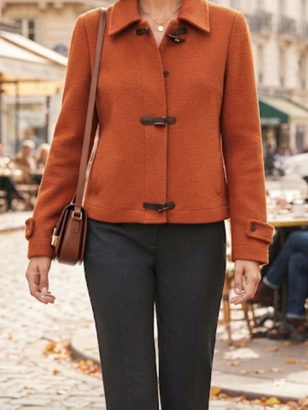 LUISA SPAGNOLI Wool Coatigan Burnt Orange Toggle Cardigan Jacket Small